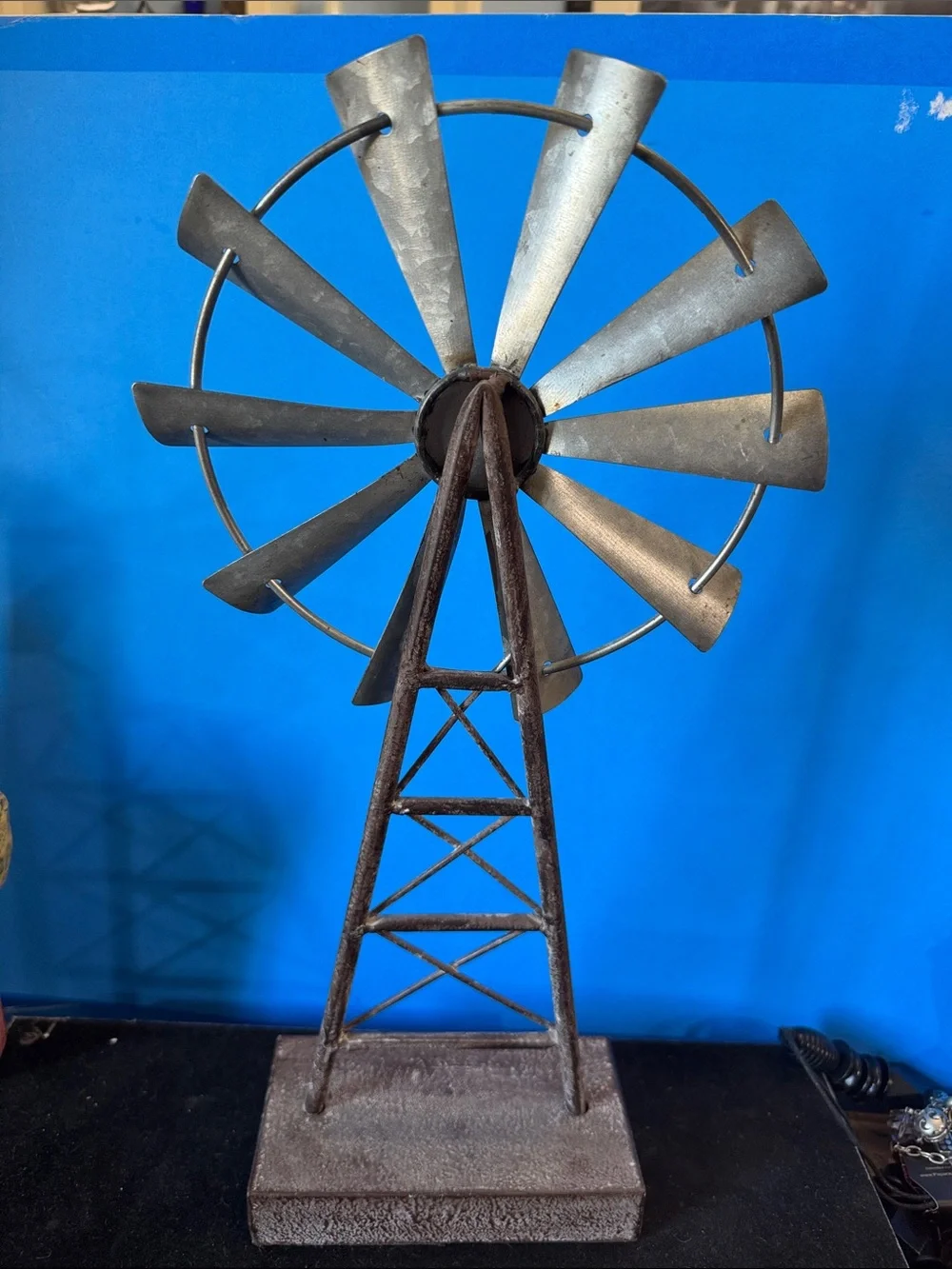 Metal rustic windmill farmhouse table decor piece, featuring a galvanized finish - Picture 2 of 6